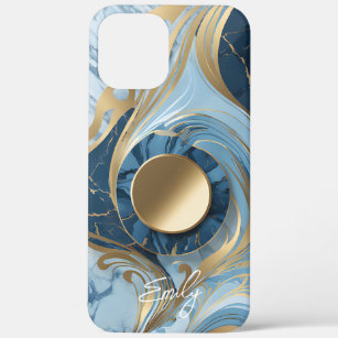 Modern Elegant Blue Gold Marble iPhone 12 Pro Max Case