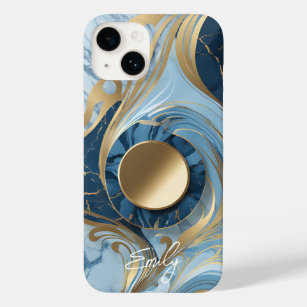 Modern Elegant Blue Gold Marble Case-Mate iPhone 14 Case
