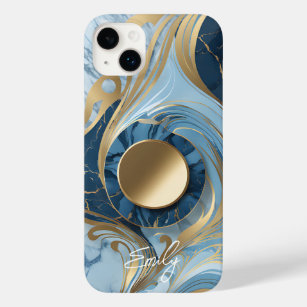 Modern Elegant Blue Gold Marble Case-Mate iPhone 14 Plus Case
