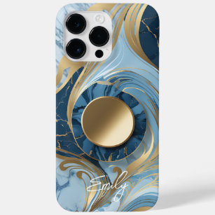 Modern Elegant Blue Gold Marble Case-Mate iPhone 14 Pro Max Case