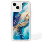 Modern Elegant Blue Gold Marble Personalised Name