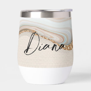 Modern Elegant Blue Gold Marble Personalised Name