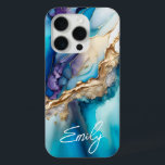 Modern Elegant Blue Gold Marble Personalised Name iPhone 15 Pro Case<br><div class="desc">Modern Elegant Blue Gold Marble Personalised Name iPhone 15 Pro Cases features your personalised name in an elegant calligraphy script typography on a modern blue and gold marble background. Perfect gift for her for birthday, mum for Mother's Day, sister or bestie for Christmas and holidays. Designed by ©Evco Studio www.zazzle.com/store/evcostudio...</div>