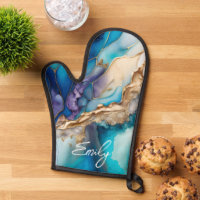 Modern Elegant Blue Gold Marble Personalised Name