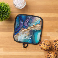 Modern Elegant Blue Gold Marble Personalised Name