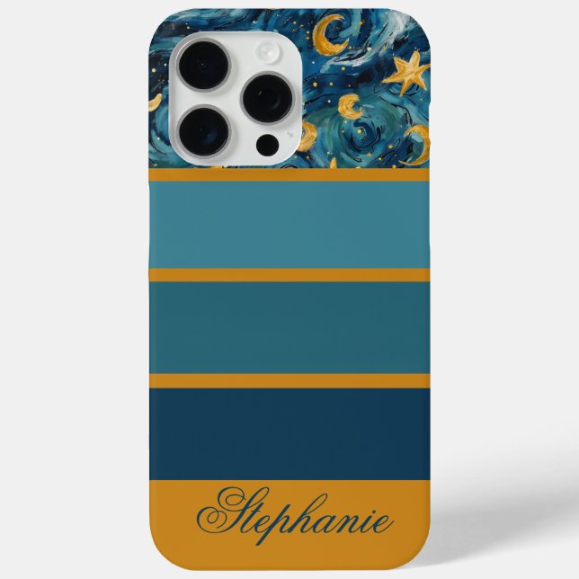 Modern Elegant Blue Gold Personalised Name Case-Mate iPhone Case (Back)
