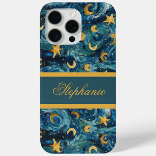 Modern Elegant Blue Gold Personalised Name iPhone 15 Pro Max Case