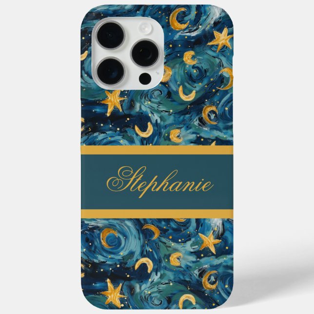 Modern Elegant Blue Gold Personalised Name Case-Mate iPhone Case (Back)