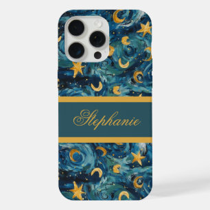 Modern Elegant Blue Gold Personalised Name iPhone 15 Pro Max Case