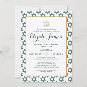 Modern Elegant Blue Gold Star of David Bar Mitzvah Invitation