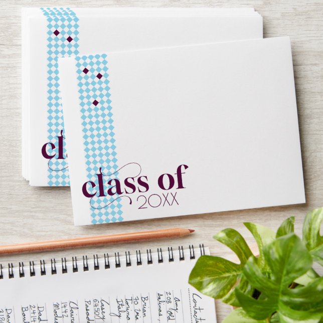 Modern Elegant Blue Graduation Cap Pattern Envelope (Stacked)