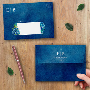 Modern Elegant Blue Hydrangeas Wedding Envelope