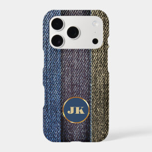 Modern Elegant Blue Jeans Gold Metal monogram Name
