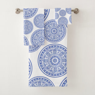 Modern Elegant Blue Mandala Bath Towel Set