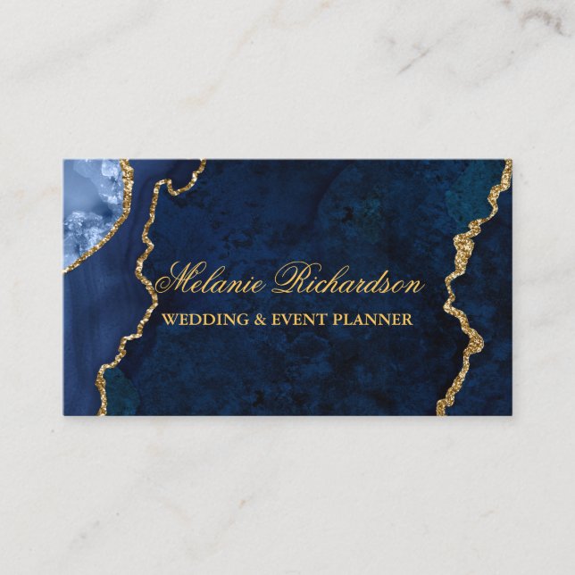  Modern Elegant Blue Marble Agate Geode Gold Business Card (Front)