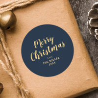 Modern Elegant Blue Merry Christmas Family