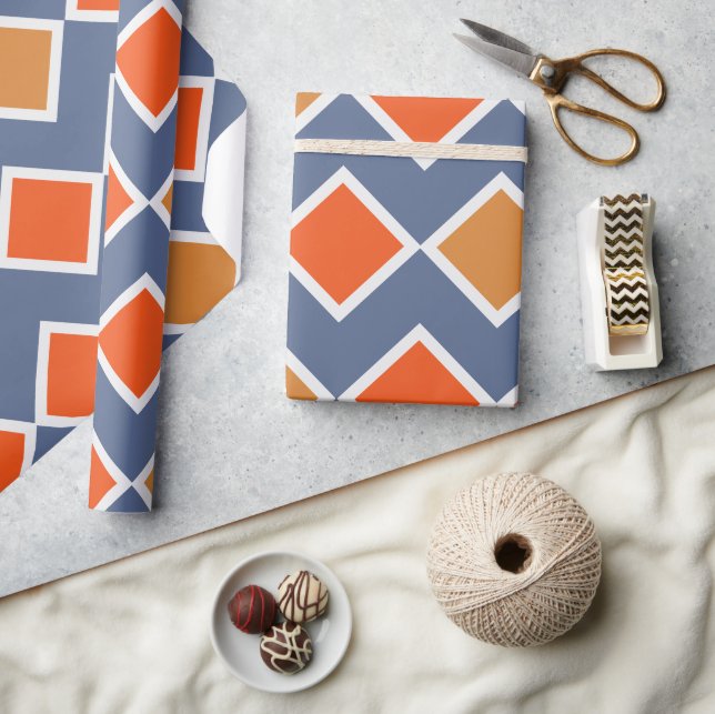 Modern Elegant Blue Orange Brown Pattern Wrapping Paper (Crafts)