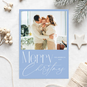 Modern Elegant Blue Photo Christmas Holiday Card