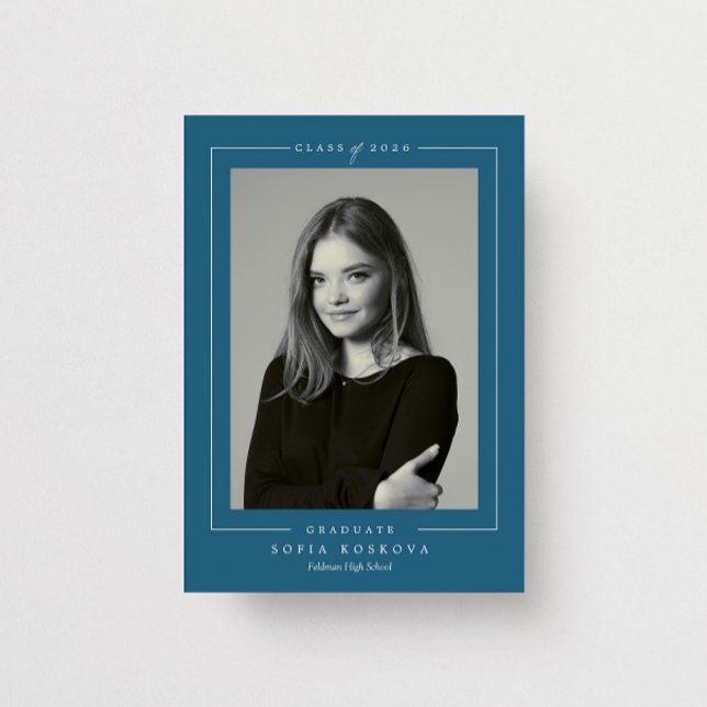 Modern Elegant Blue Photo Graduation Invitation (Creator Uploaded)