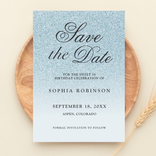 Modern Elegant Blue Save the Date Sweet 16 (Creator Uploaded)