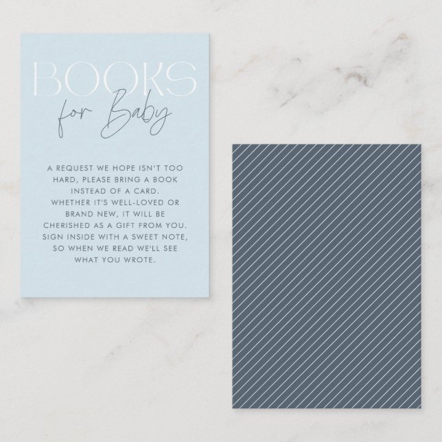Modern Elegant Blue Script Books for Baby Enclosure Card (Front/Back)