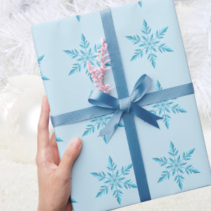Modern Elegant Blue Snowflake Winter Pattern Wrapping Paper