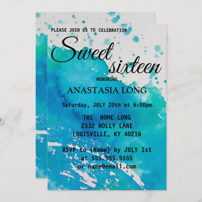 Modern, Elegant Blue WaterColor Save The Date (Front/Back)