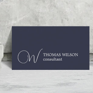 Modern Elegant Blue White Bold Monogram Consultant Business Card