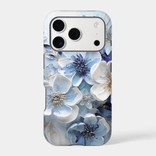 Modern Elegant Blue White Botanical Floral