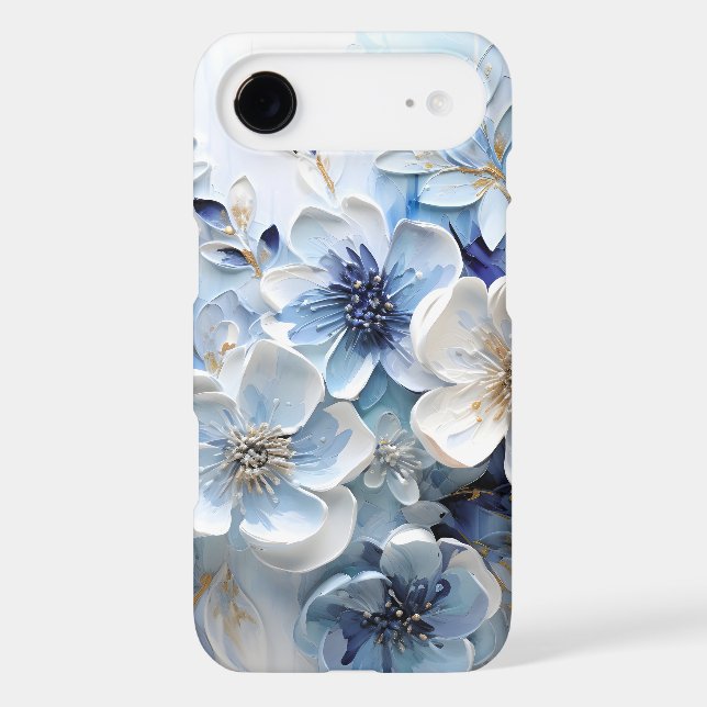 Modern Elegant Blue White Botanical Floral (Back)