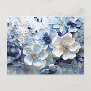 Modern Elegant Blue White Botanical Floral Announcement Postcard