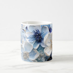 Modern Elegant Blue White Botanical Floral Coffee Mug