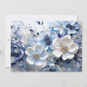 Modern Elegant Blue White Botanical Floral Holiday Card