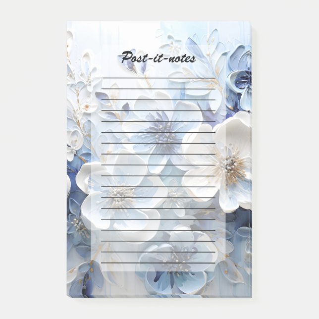 Modern Elegant Blue White Botanical Floral Post-it Notes (Front)