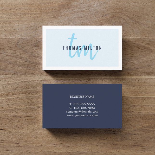 Modern Elegant Blue White Monogram Consultant Business Card (Creator Uploaded)