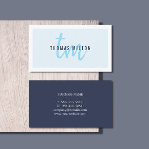 Modern Elegant Blue White Monogram Consultant Business Card