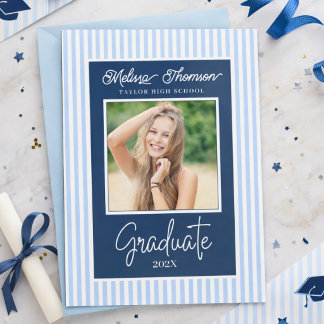 Modern Elegant Blue White Photo Graduation   Announcement