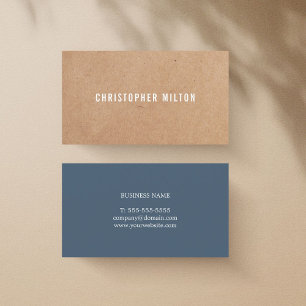 Modern Elegant Blue White PRINTED Kraft Paper Business Card
