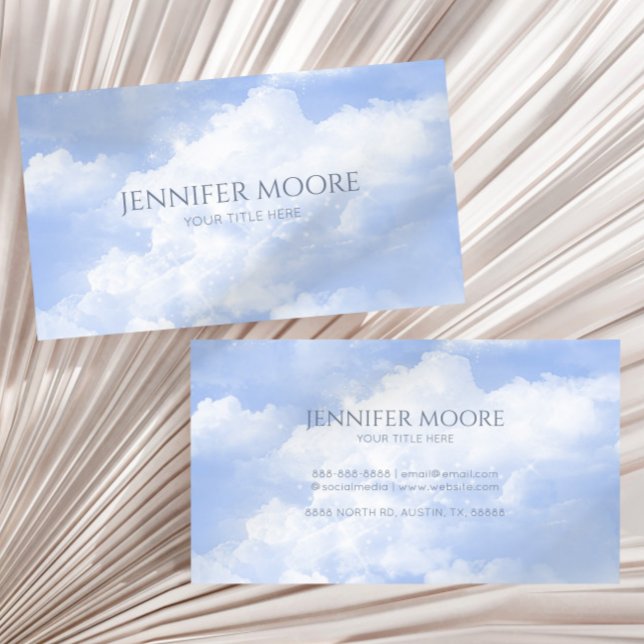 Modern Elegant Blue White Sparkle Clouds Custom  Business Card (Creator Uploaded)