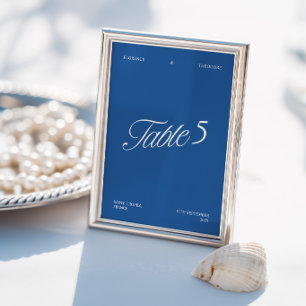 Modern Elegant Blue & White Wedding Table Number