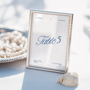 Modern Elegant Blue & White Wedding Table Number