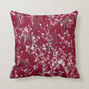 Modern Elegant Blue Wildflowers Burgundy Grey Cushion
