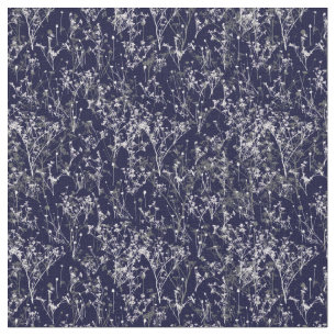 Modern Elegant Blue Wildflowers on Navy Blue Fabric