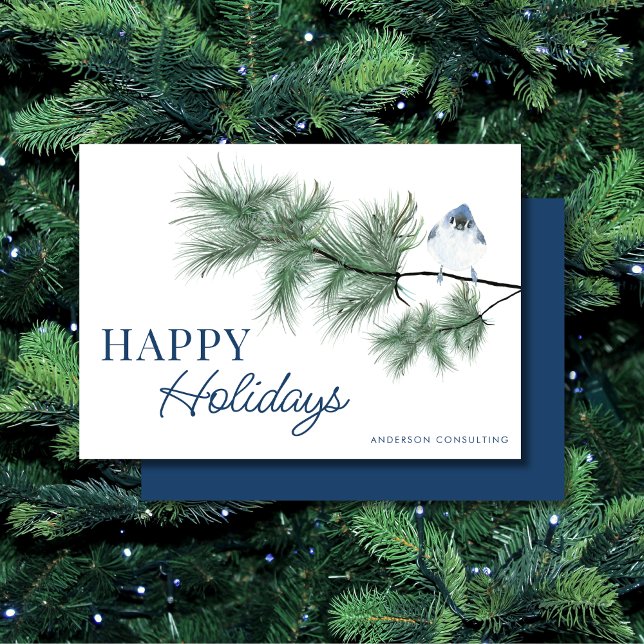 Modern Elegant Bluebird Happy Holidays Business Holiday Card (Creator Uploaded)