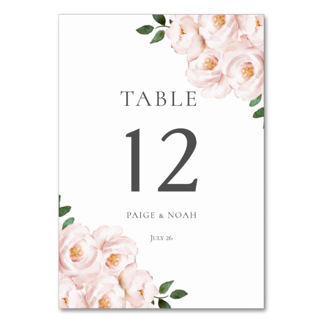 Modern Elegant Blush Floral Table Wedding Number (Front)