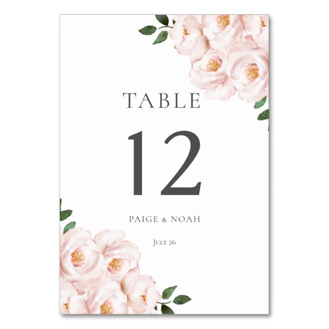 Modern Elegant Blush Floral Table Wedding Table Number (Front)