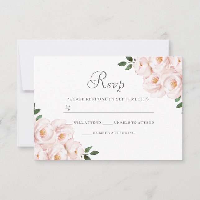 Modern Elegant Blush Floral Wedding RSVP Card (Front)