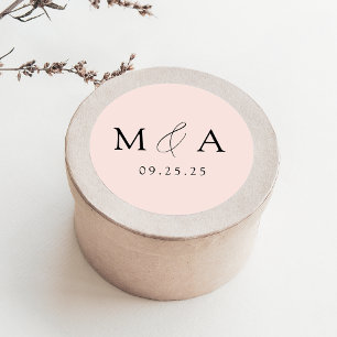 Modern Elegant Blush Monogram Wedding Classic Round Sticker