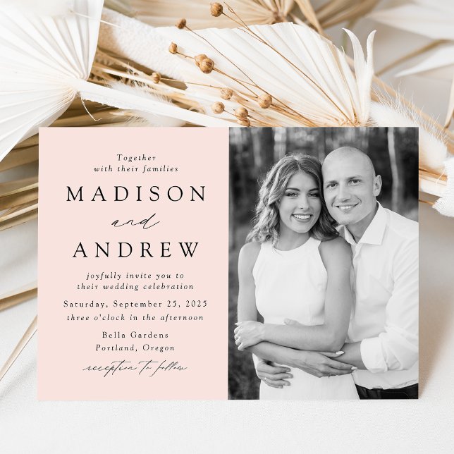 Modern Elegant Blush Photo Wedding Invitation (Creator Uploaded)