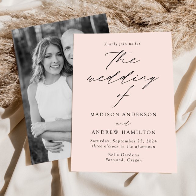 Modern Elegant Blush Photo Wedding Invitation (Creator Uploaded)